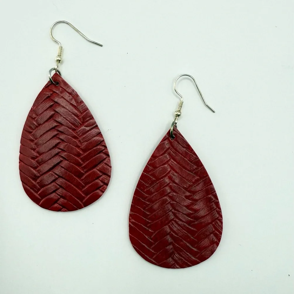 Braided Faux Leather Teardrop Earrings | Basket Weave Lightweight